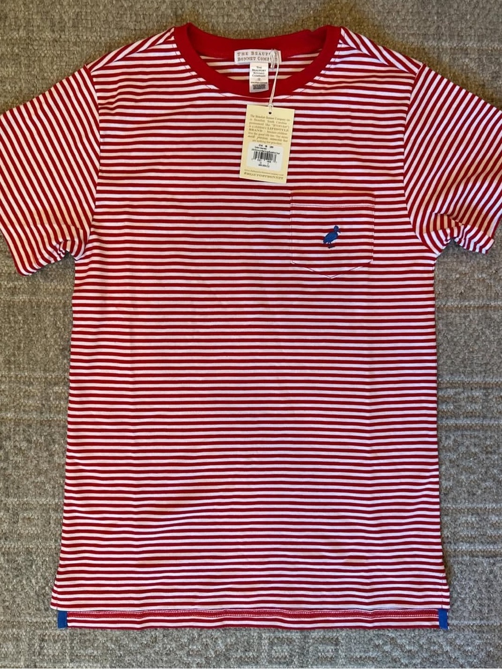 NWT TBBC Beaufort Bonnet Company boys red and white striped tee 14